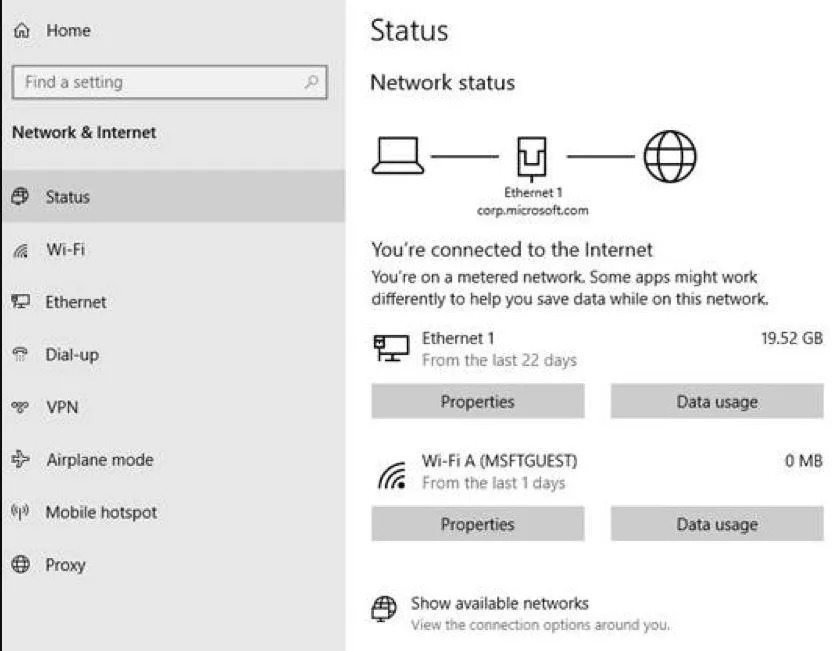 Panel estado de conexion Windows 10
